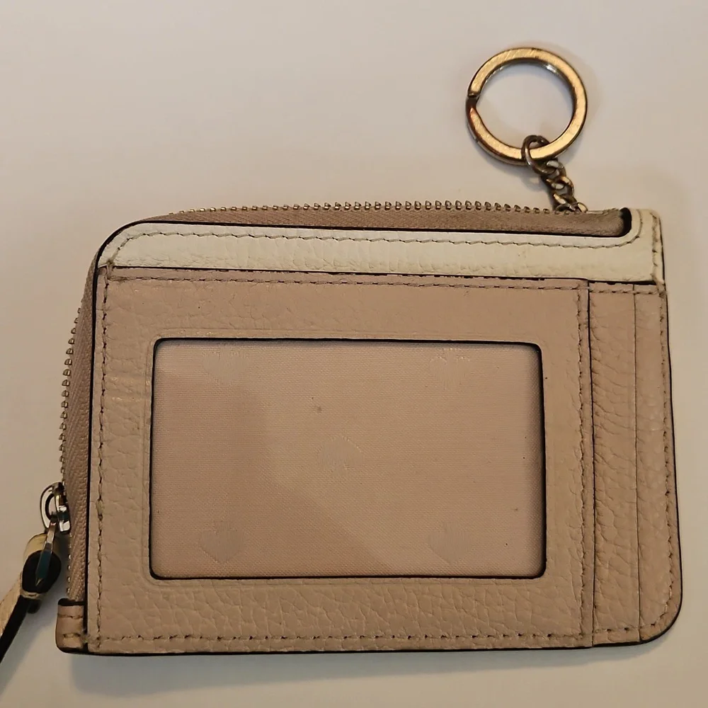 Kate Spade New York Pebbled Leather Zip Card Holder ID Wallet Wristlet Beige - Picture 6 of 6